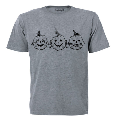 See. Hear. Speak No Evil Pumpkins - Halloween - Adults - T-Shirt - BuyAbility