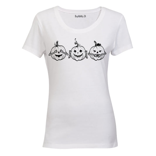 See. Hear. Speak No Evil Pumpkins - Halloween Inspired - Ladies - T-Shirt
