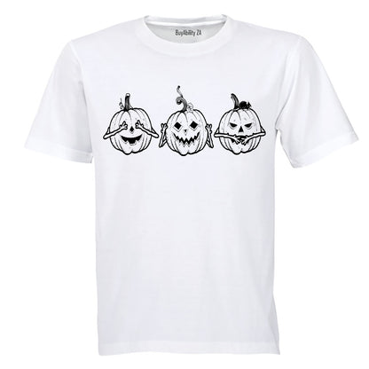 See. Hear. Speak No Evil Pumpkins - Halloween - Kids T-Shirt