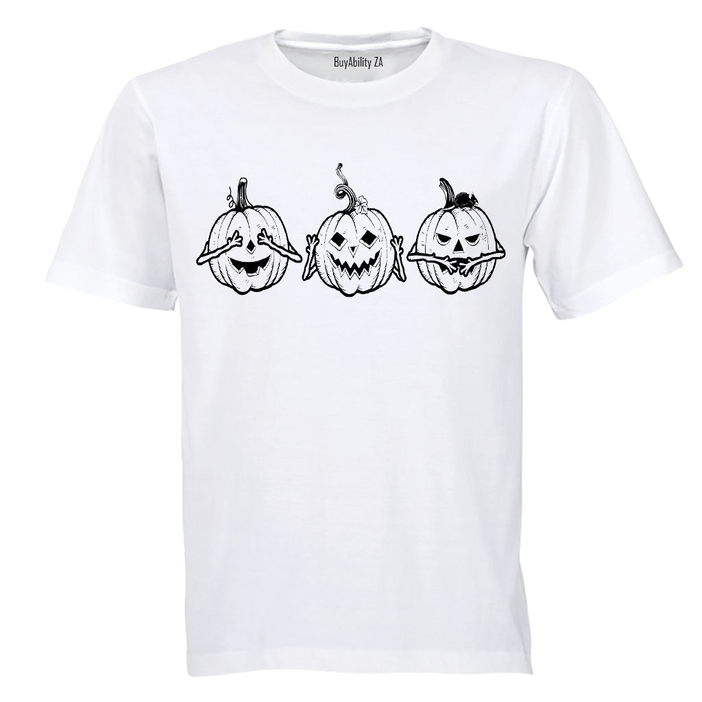 See. Hear. Speak No Evil Pumpkins - Halloween - Adults - T-Shirt - BuyAbility