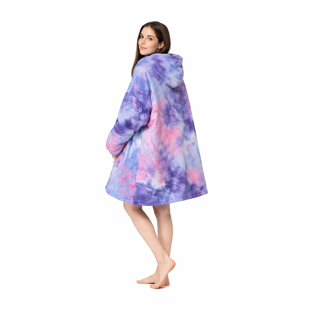 Over-sized Tie Dye Purple Fleece Hoodie - One Size - BuyAbility
