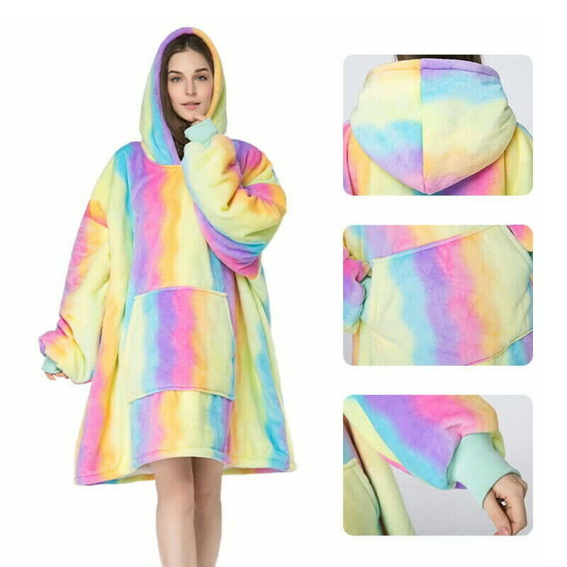 Over-sized Rainbow Fleece Hoodie - One Size