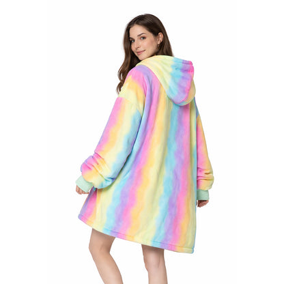 Over-sized Rainbow Fleece Hoodie - One Size - BuyAbility