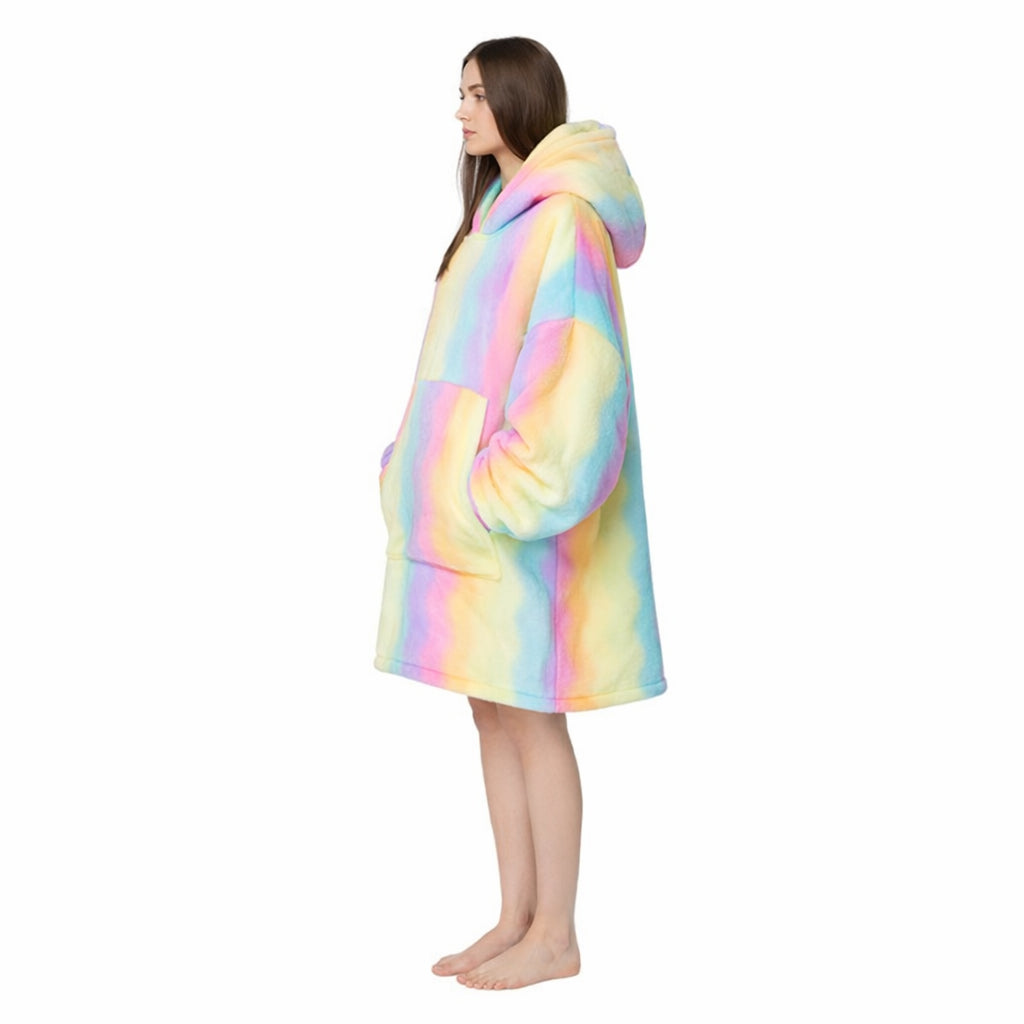 Over-sized Rainbow Fleece Hoodie - One Size - BuyAbility