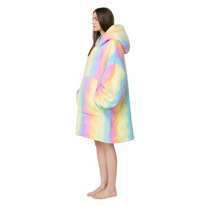 Over-sized Rainbow Fleece Hoodie - One Size - BuyAbility