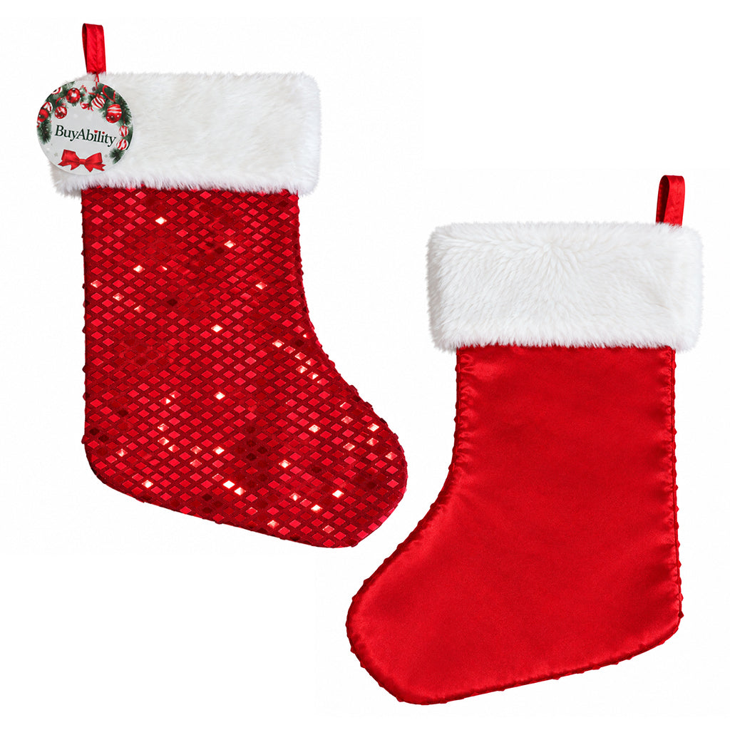 40cm Luxury Shimmer Christmas Stocking - Red