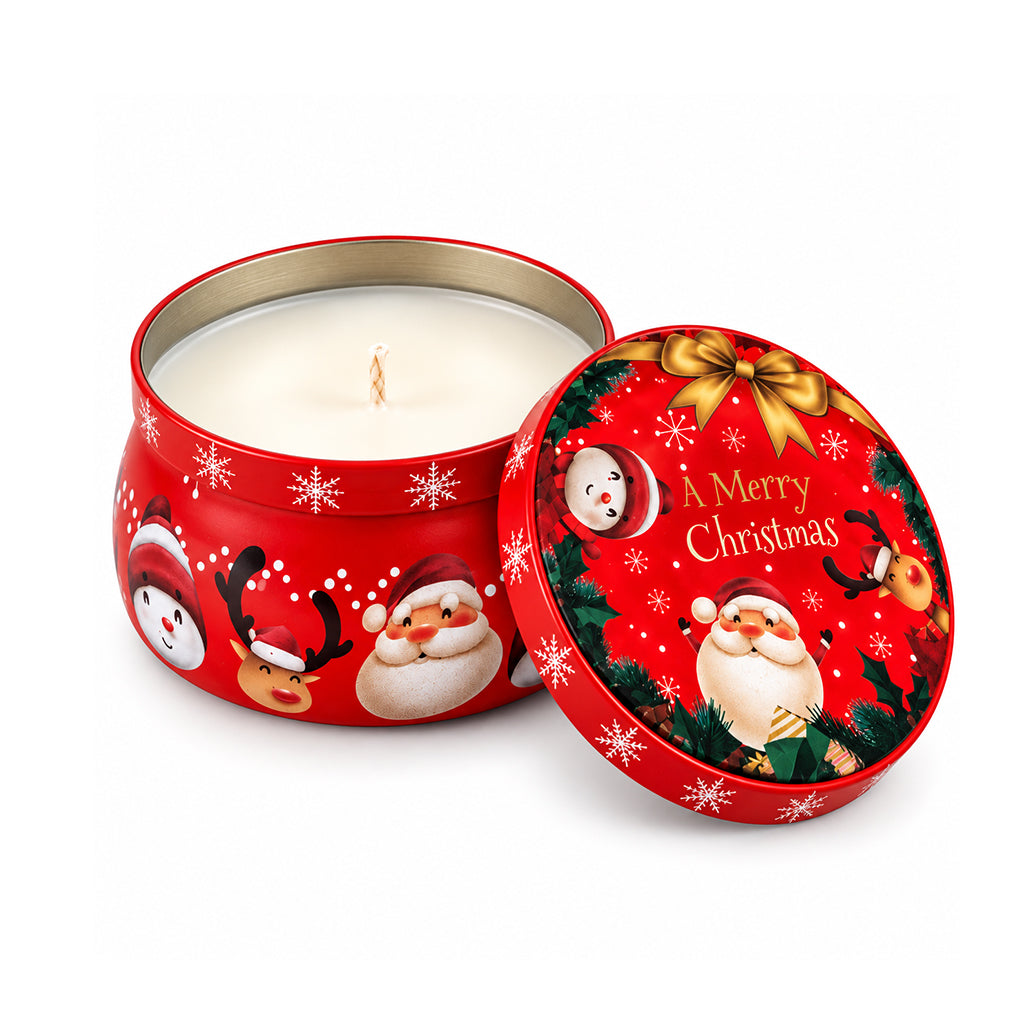 "A Merry Christmas" Festive Friends - Candle in Decorative Tin - Red