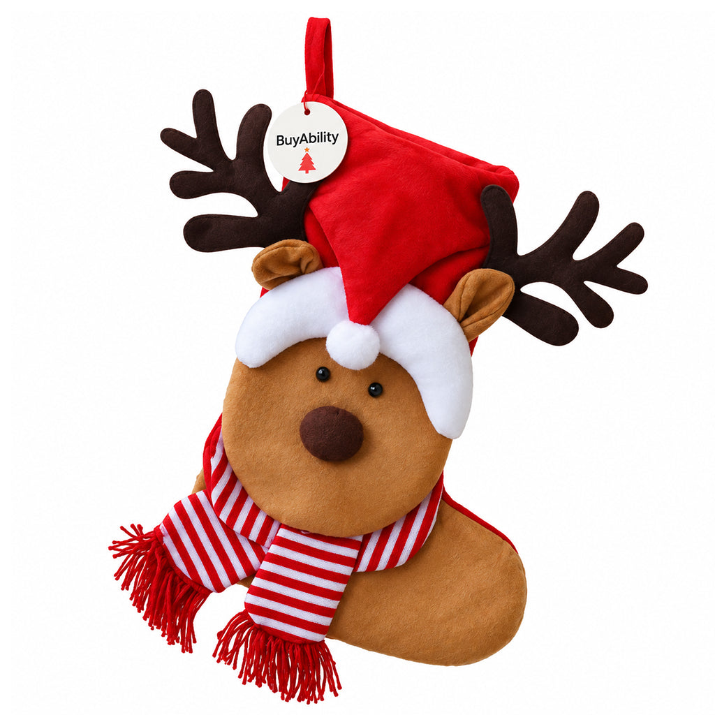 Large Plush Reindeer Christmas Stocking