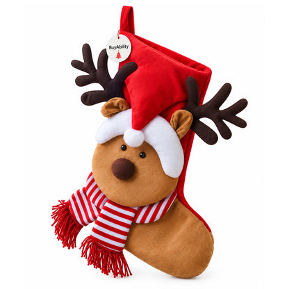 Large Plush Reindeer Christmas Stocking