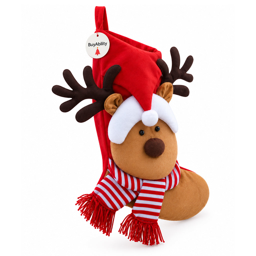 Large Plush Reindeer Christmas Stocking