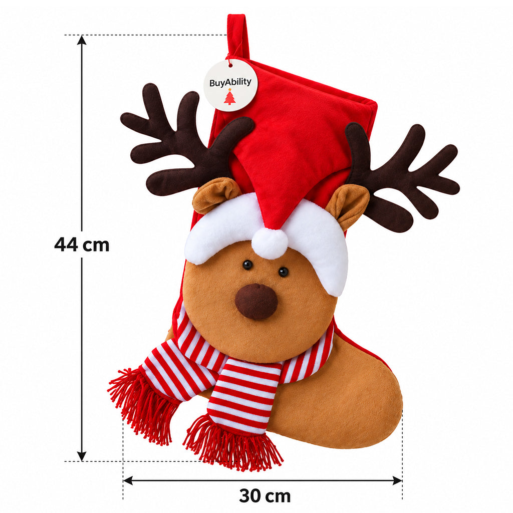 Large Plush Reindeer Christmas Stocking