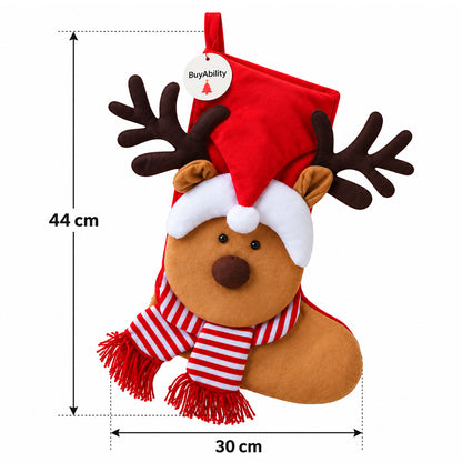 Large Plush Reindeer Christmas Stocking