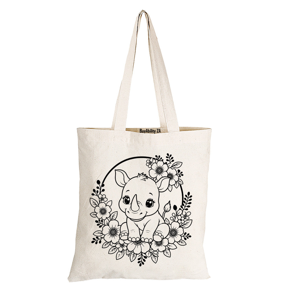 Rhino Wreath - Eco-Cotton Natural Fibre Bag - BuyAbility South Africa