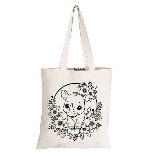 Rhino Wreath - Eco-Cotton Natural Fibre Bag - BuyAbility South Africa