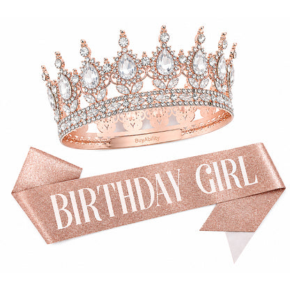 Birthday Girl Rose Gold Tiara & Sash Set