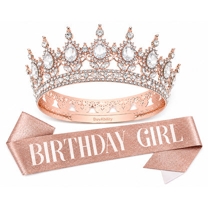 Birthday Girl Rose Gold Tiara & Sash Set