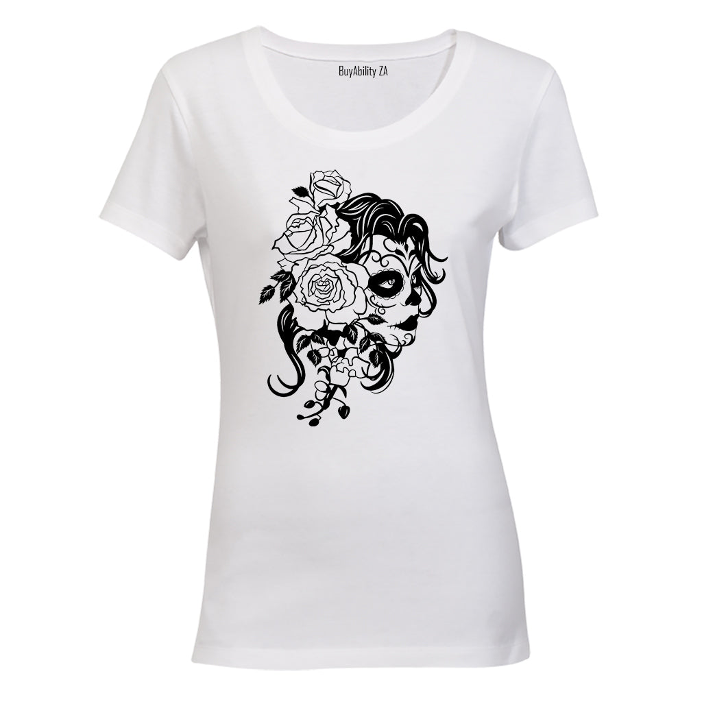 Roses Sugar Skull - Halloween - Ladies - T-Shirt