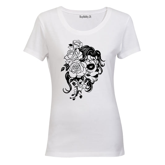 Roses Sugar Skull - Halloween - Ladies - T-Shirt