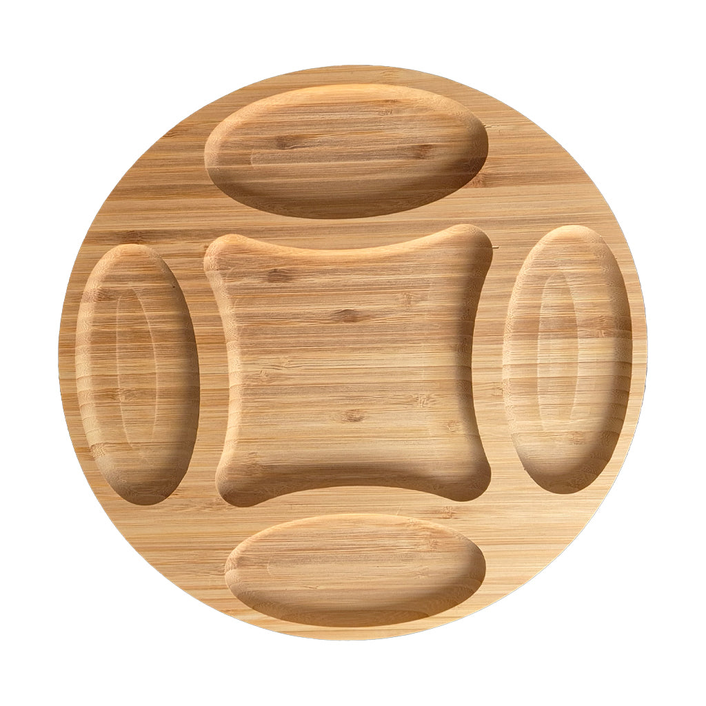 Round Bamboo Serving Tray with 5 Compartments