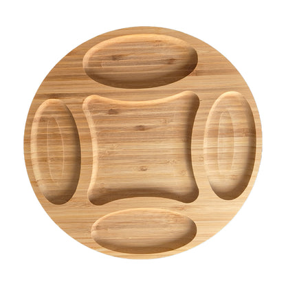Round Bamboo Serving Tray with 5 Compartments