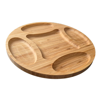 Round Bamboo Serving Tray with 5 Compartments