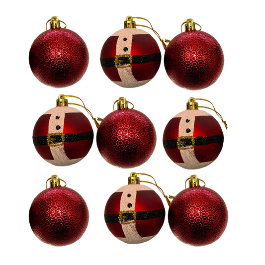 Santa Belt Red Christmas Baubles - Set of 9