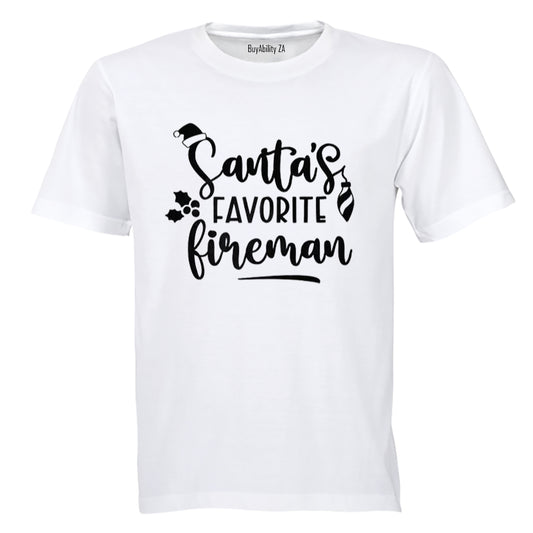 Santa's Favorite Fireman - Christmas - Adults - T-Shirt - BuyAbility South Africa