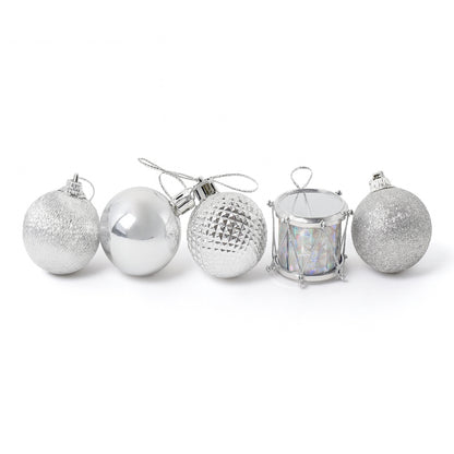 Mini Silver Christmas Baubles & Drums - 20pc Set