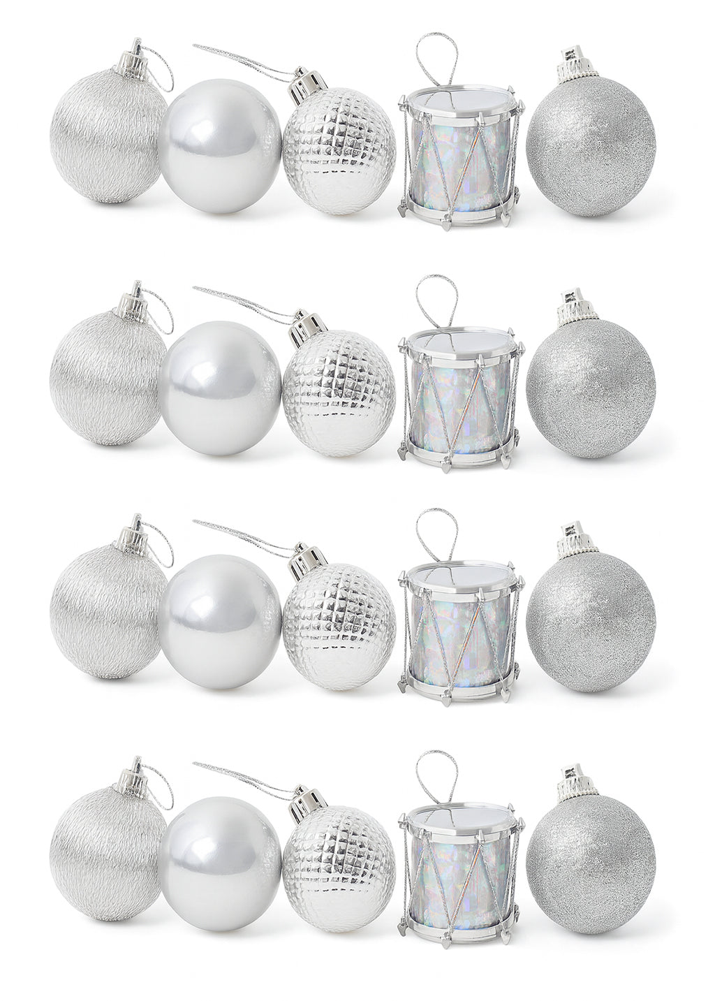 Mini Silver Christmas Baubles & Drums - 20pc Set