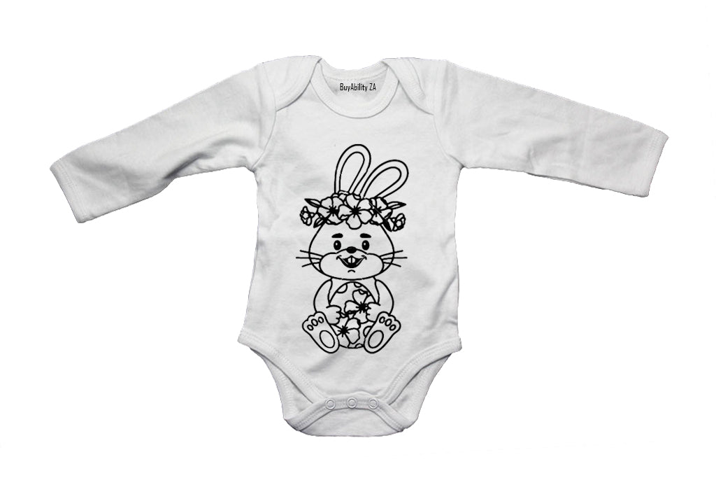 Sitting Floral Easter Bunny - Baby Grow