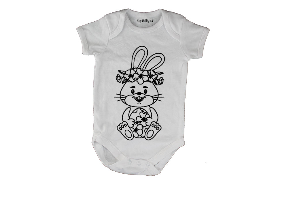 Sitting Floral Easter Bunny - Baby Grow