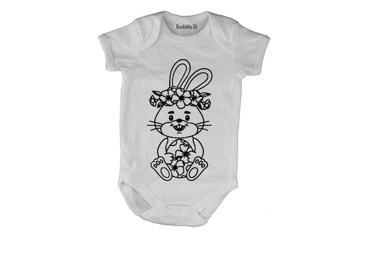 Sitting Floral Easter Bunny - Baby Grow