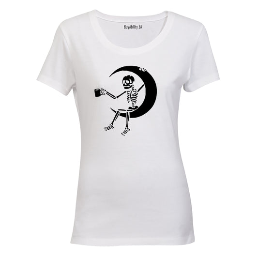 Skeleton On The Moon - Halloween - Ladies - T-Shirt