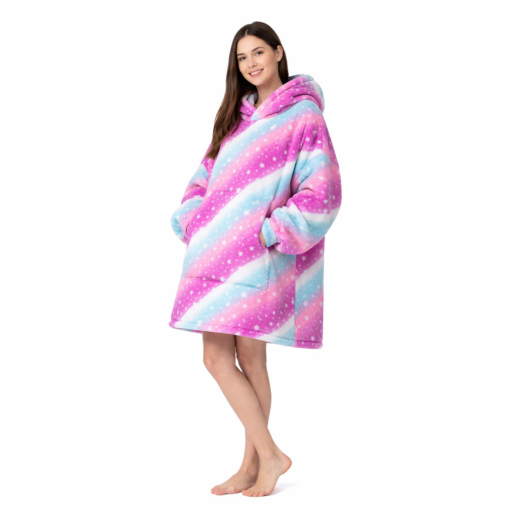 Over-sized Stars Fleece Hoodie - One Size
