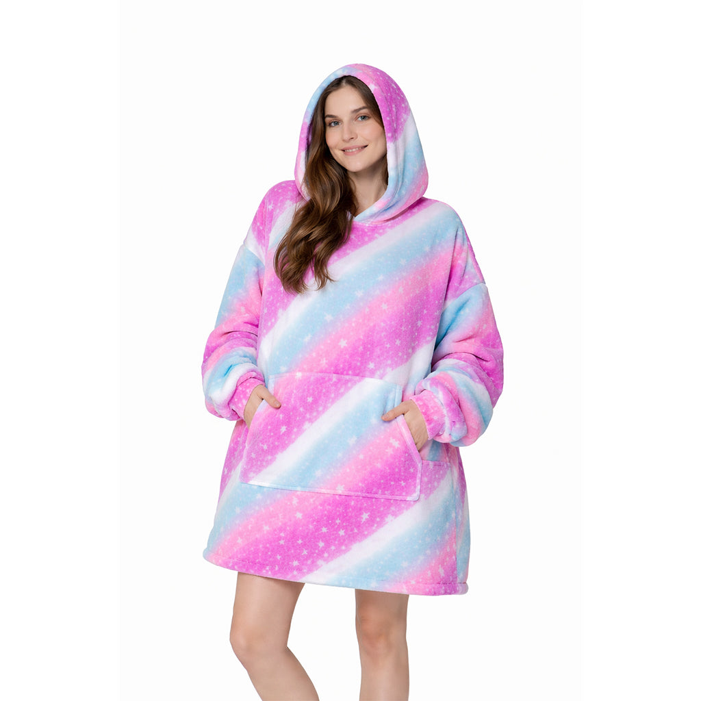 Over-sized Stars Fleece Hoodie - One Size