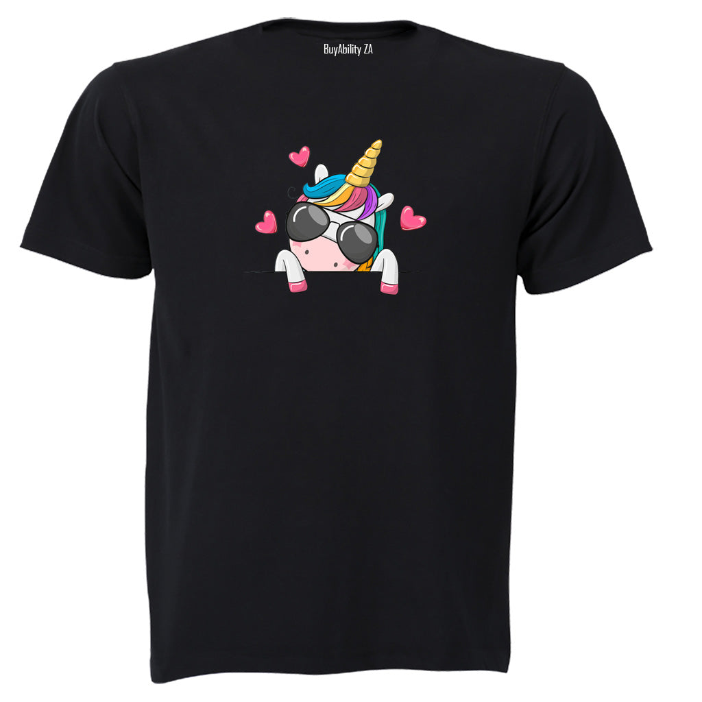 Sunglasses Peeking Unicorn - Kids T-Shirt