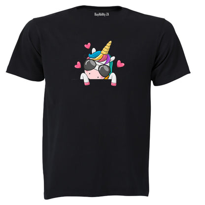 Sunglasses Peeking Unicorn - Kids T-Shirt