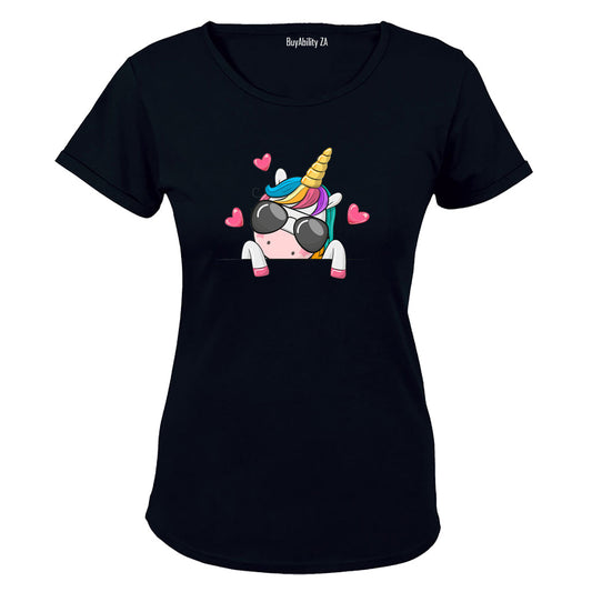 Sunglasses Peeking Unicorn - Ladies - T-Shirt