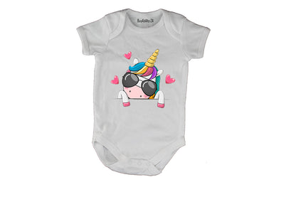 Sunglasses Peeking Unicorn - Baby Grow