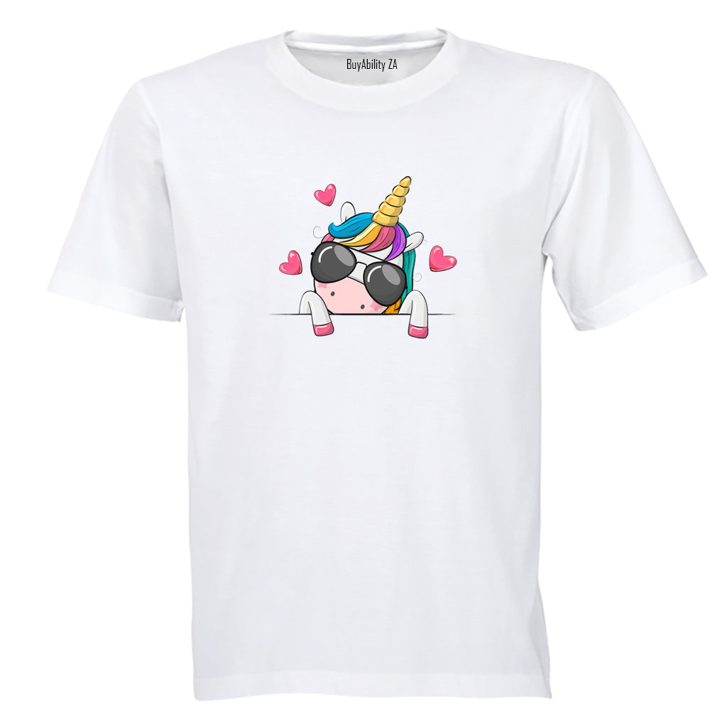 Sunglasses Peeking Unicorn - Kids T-Shirt