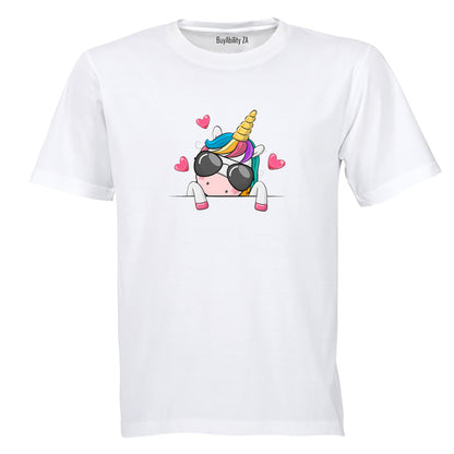 Sunglasses Peeking Unicorn - Kids T-Shirt