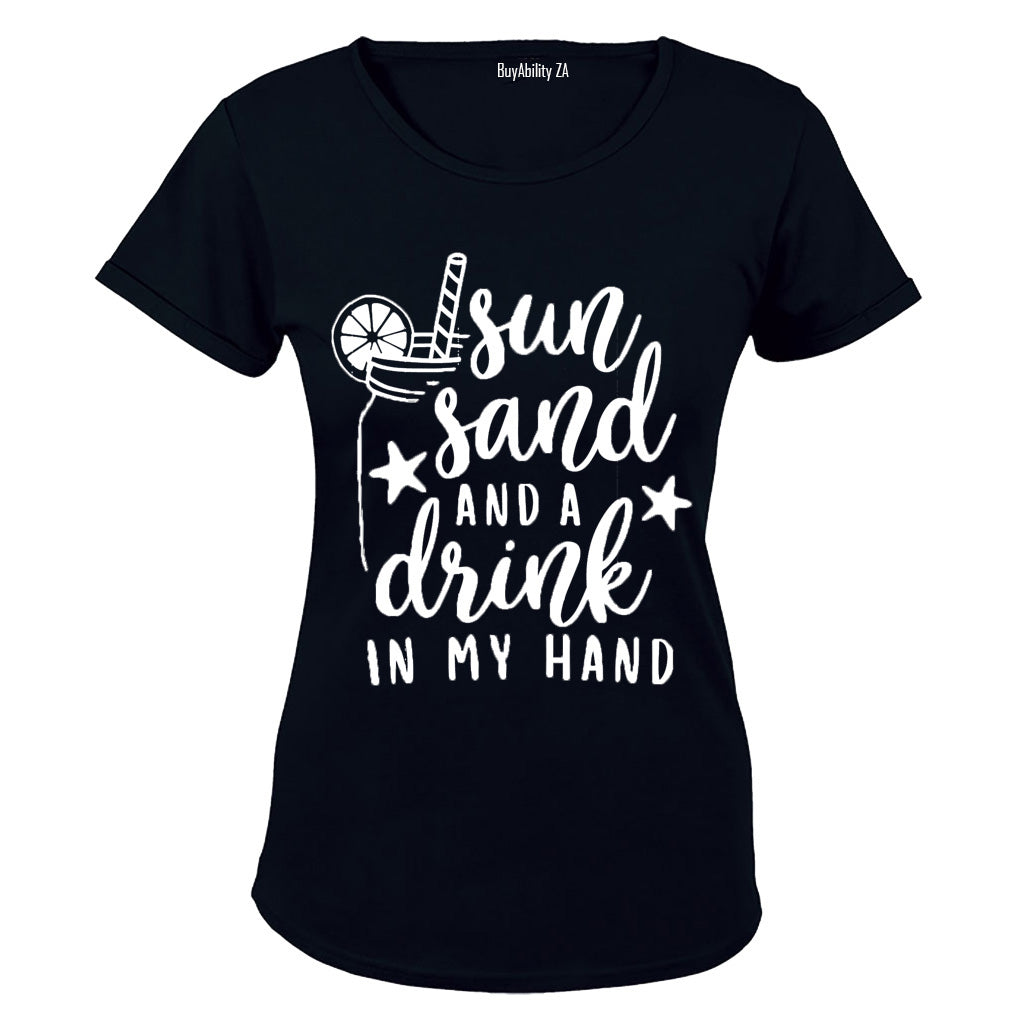 Sun, Sand & Drink in my Hand - Ladies - T-Shirt - BuyAbility