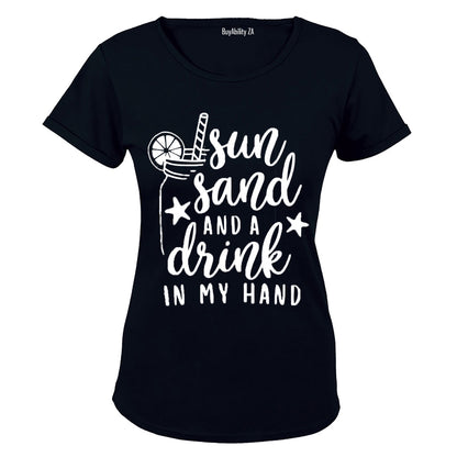 Sun, Sand & Drink in my Hand - Ladies - T-Shirt - BuyAbility
