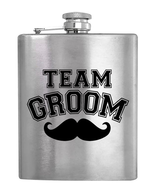 Team Groom - Mustache - Hip Flask