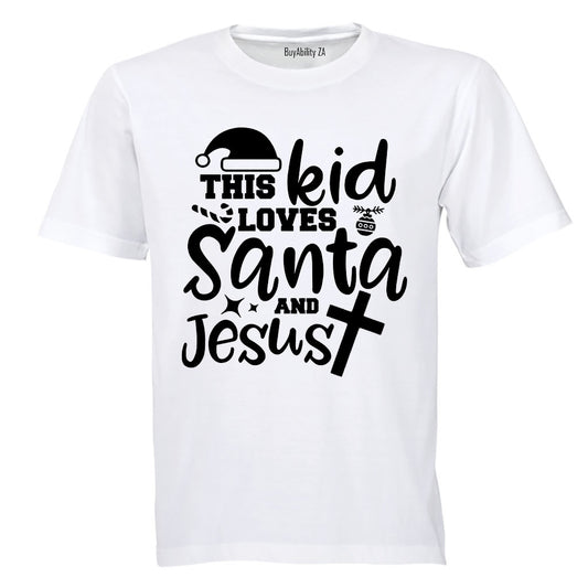 This Kid Loves Santa & Jesus - Christmas - Kids T-Shirt