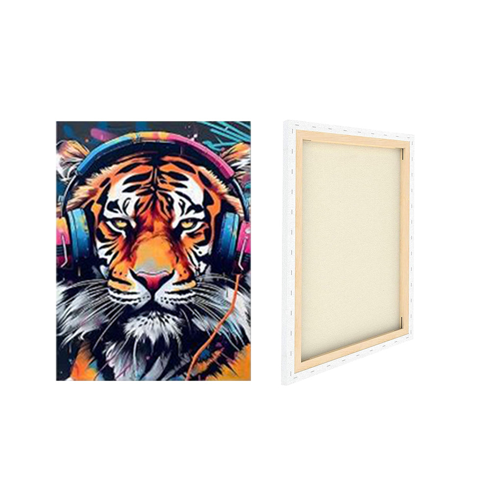 Music Tiger - Framed Canvas Wall Art