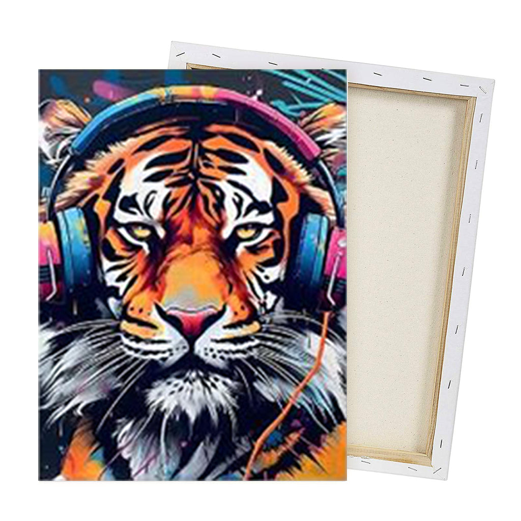 Music Tiger - Framed Canvas Wall Art