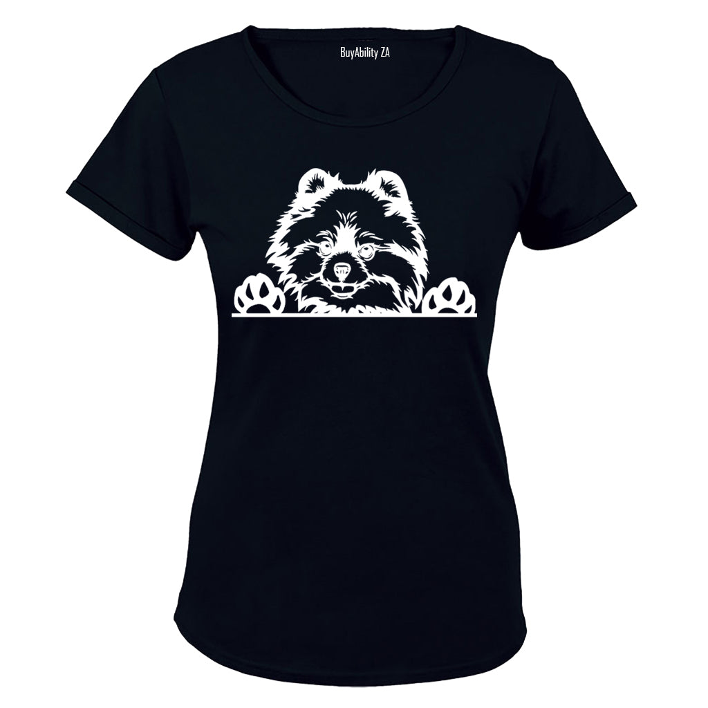 Toy Pomeranian - Peeking Dog - Ladies - T-Shirt - BuyAbility