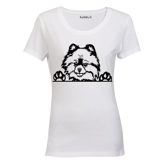 Toy Pomeranian - Peeking Dog - Ladies - T-Shirt - BuyAbility