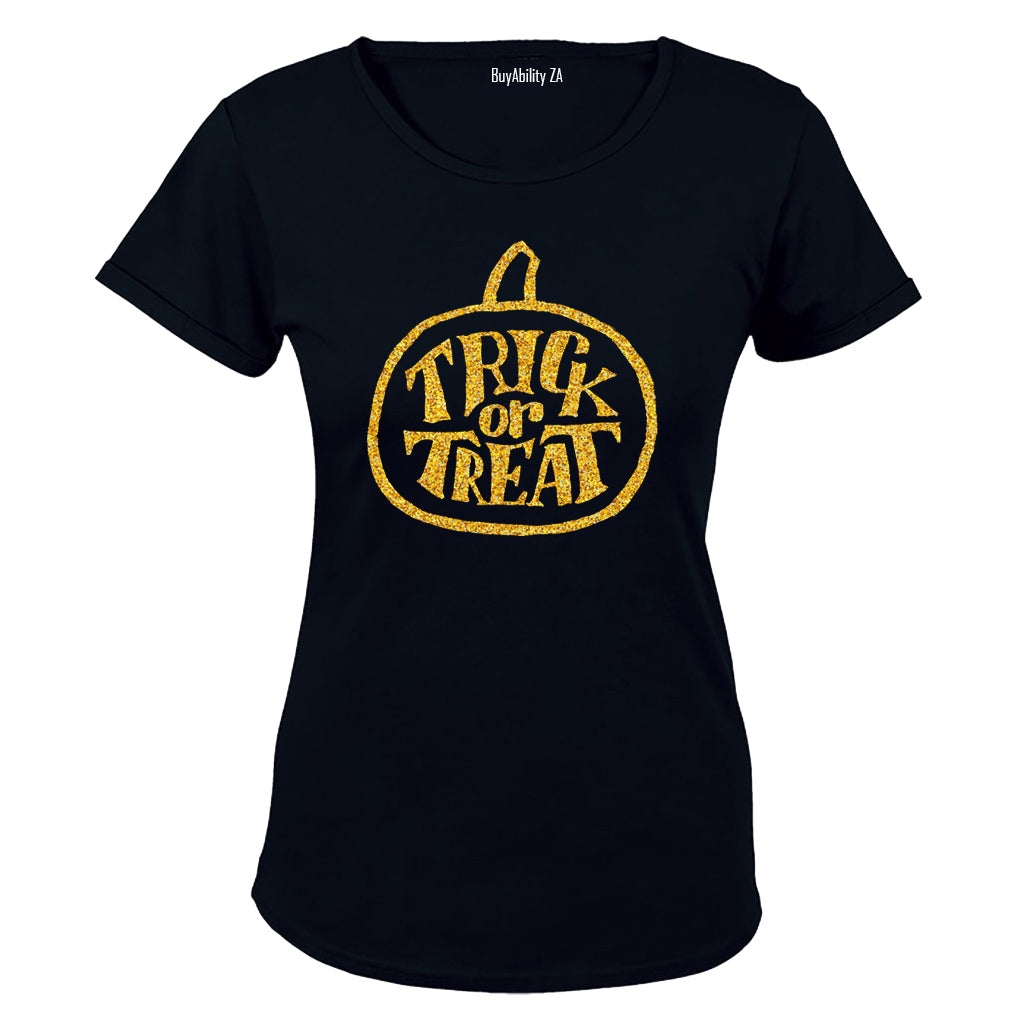 Glitter Gold Halloween Trick or Treat Pumpkin - Ladies - T-Shirt